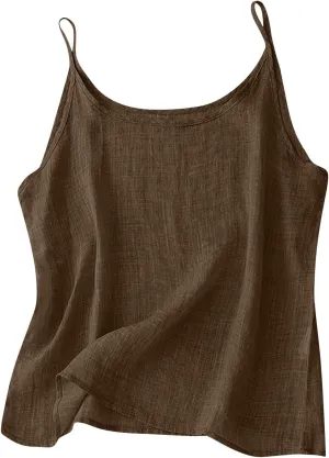 Womens Linen Tank Top Sleeveless Spaghetti Strap Top Casual Solid Color Tops Dressy Fashion Tops Summer Flowy Tank Top