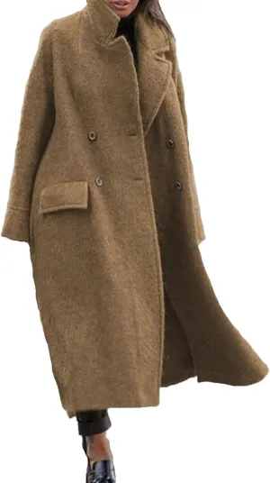 Womens Long Pea Coats Wool Blend Ankle Length Business Casual Trench Coats Long Sleeve Open Front Dressy Jackets