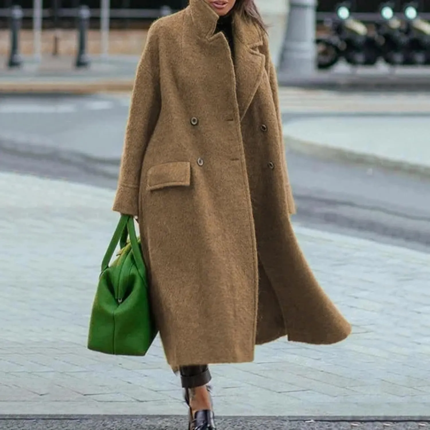 Womens Long Pea Coats Wool Blend Ankle Length Business Casual Trench Coats Long Sleeve Open Front Dressy Jackets