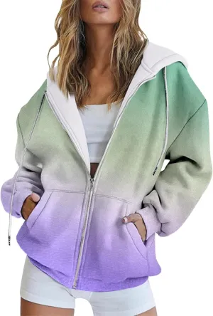 Women's Oversized Full Zip Hoodies Lightweight Casual Y2K Fashion Sweatshirts 2023 Fall Trendy Jackets Streetwear