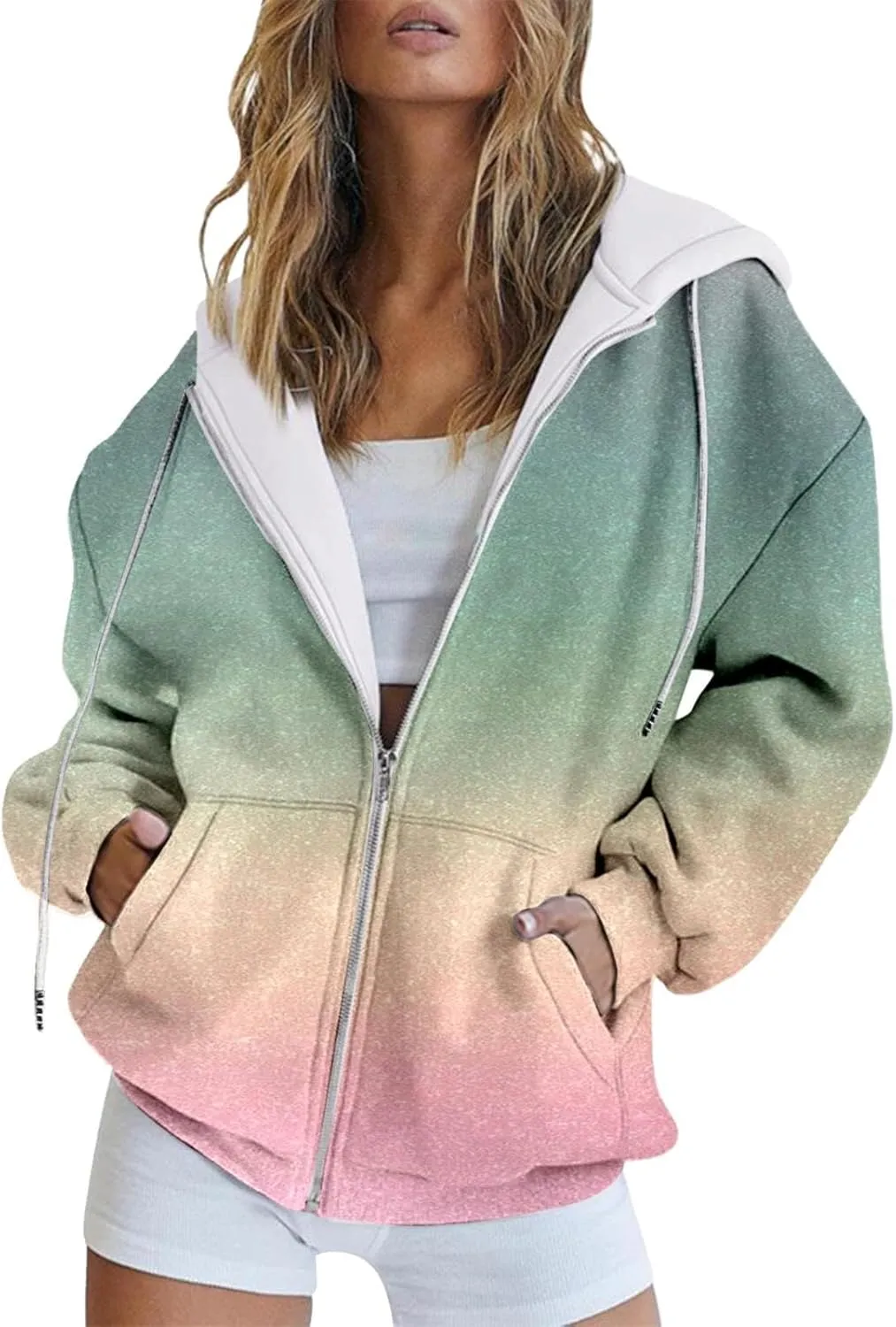 Women's Oversized Full Zip Hoodies Lightweight Casual Y2K Fashion Sweatshirts 2023 Fall Trendy Jackets Streetwear