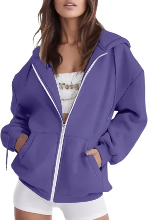Women's Oversized Full Zip Hoodies Lightweight Casual Y2K Fashion Sweatshirts 2023 Fall Trendy Jackets Streetwear