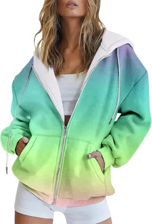 Women's Oversized Full Zip Hoodies Lightweight Casual Y2K Fashion Sweatshirts 2023 Fall Trendy Jackets Streetwear
