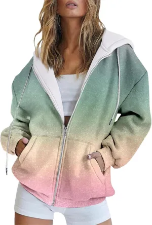 Women's Oversized Full Zip Hoodies Lightweight Casual Y2K Fashion Sweatshirts 2023 Fall Trendy Jackets Streetwear