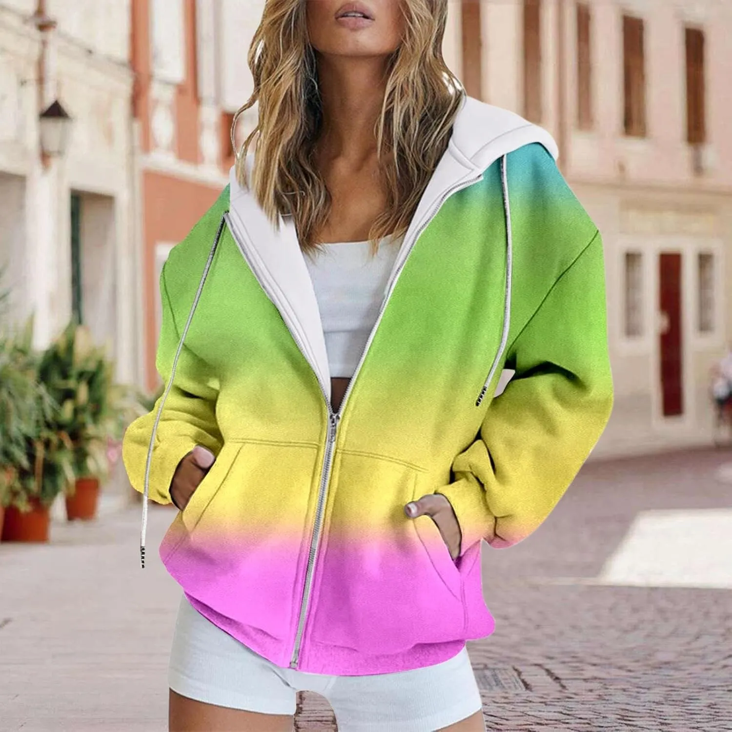 Women's Oversized Full Zip Hoodies Lightweight Casual Y2K Fashion Sweatshirts 2023 Fall Trendy Jackets Streetwear