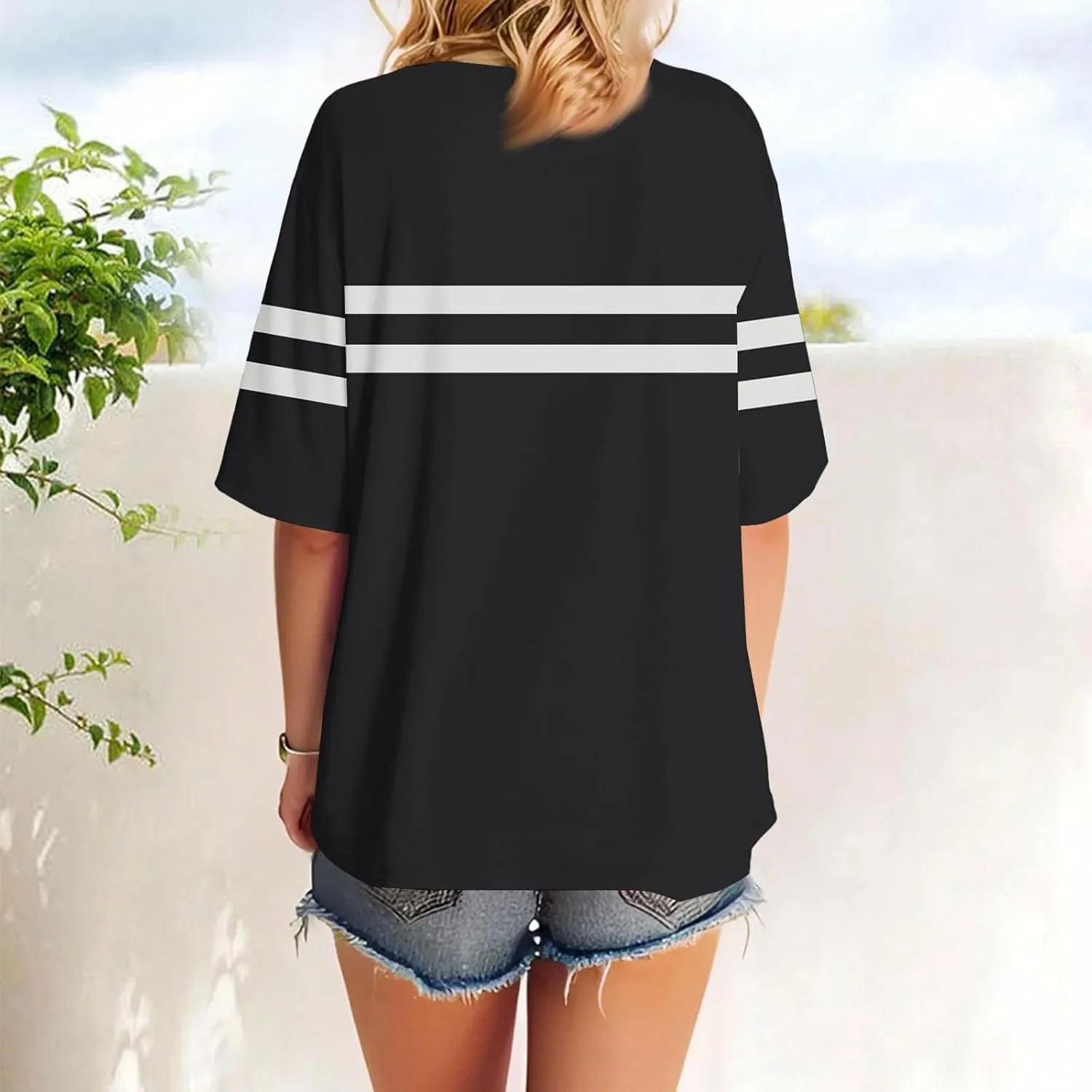 Womens Oversized Striped T Shirts Loose Fit Crewneck Short Sleeve Tops Summer Casual Blouse Y2K 2025 Basic Tee