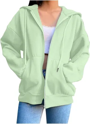 Women's Oversized Y2K Hoodies Zipper Drawstring Hooded Jackets 2023 Trendy Lightweight Dressy Streetwear with Pockets