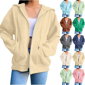 Women's Oversized Y2K Hoodies Zipper Drawstring Hooded Jackets 2023 Trendy Lightweight Dressy Streetwear with Pockets