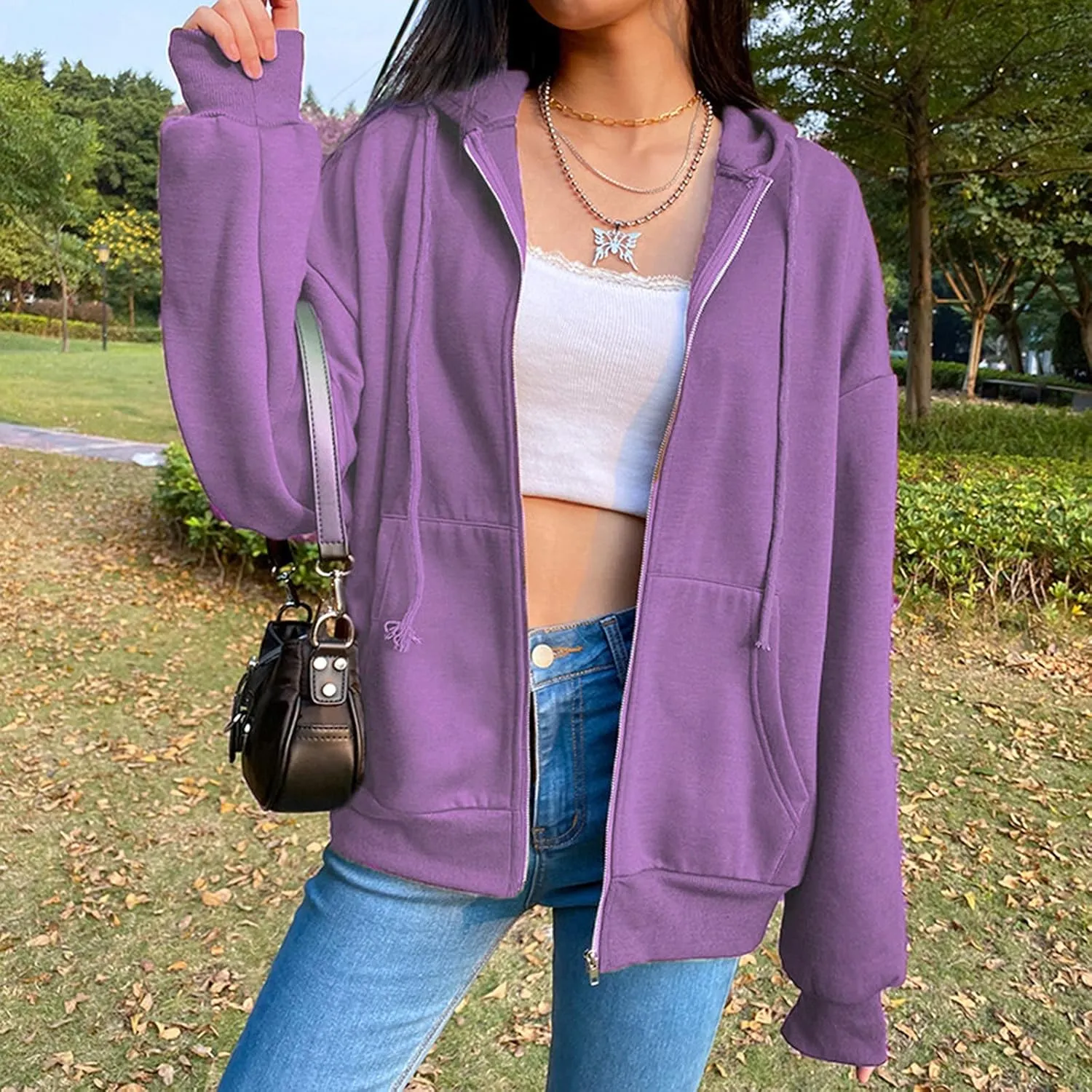 Women's Oversized Y2K Hoodies Zipper Drawstring Hooded Jackets 2023 Trendy Lightweight Dressy Streetwear with Pockets