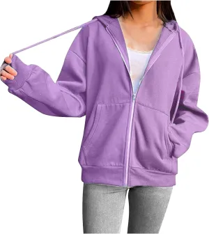 Women's Oversized Y2K Hoodies Zipper Drawstring Hooded Jackets 2023 Trendy Lightweight Dressy Streetwear with Pockets