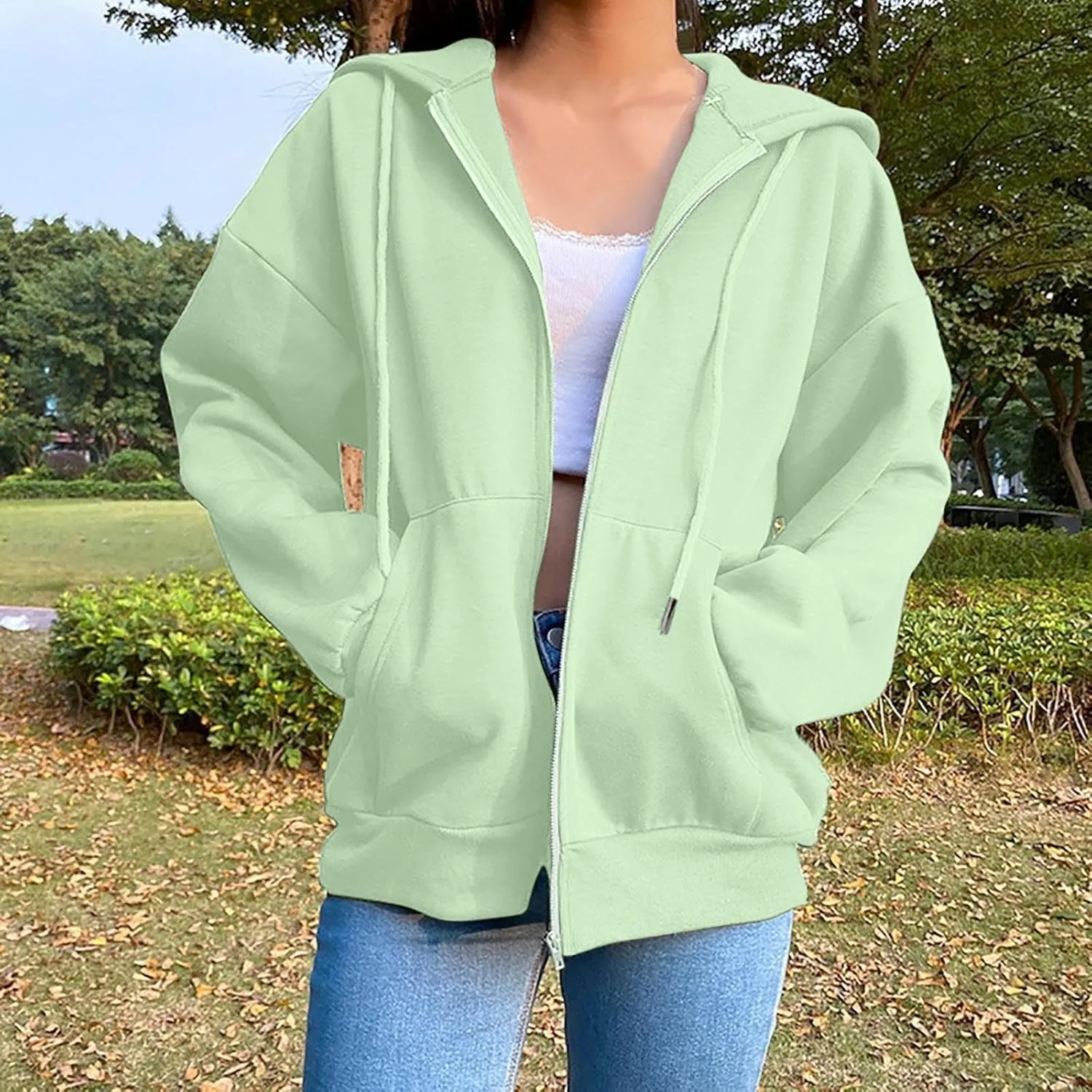 Women's Oversized Y2K Hoodies Zipper Drawstring Hooded Jackets 2023 Trendy Lightweight Dressy Streetwear with Pockets