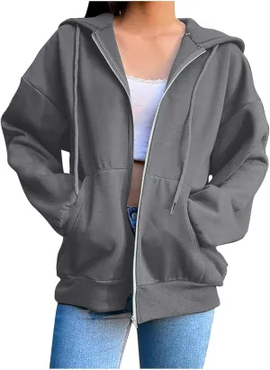 Women's Oversized Y2K Hoodies Zipper Drawstring Hooded Jackets 2023 Trendy Lightweight Dressy Streetwear with Pockets