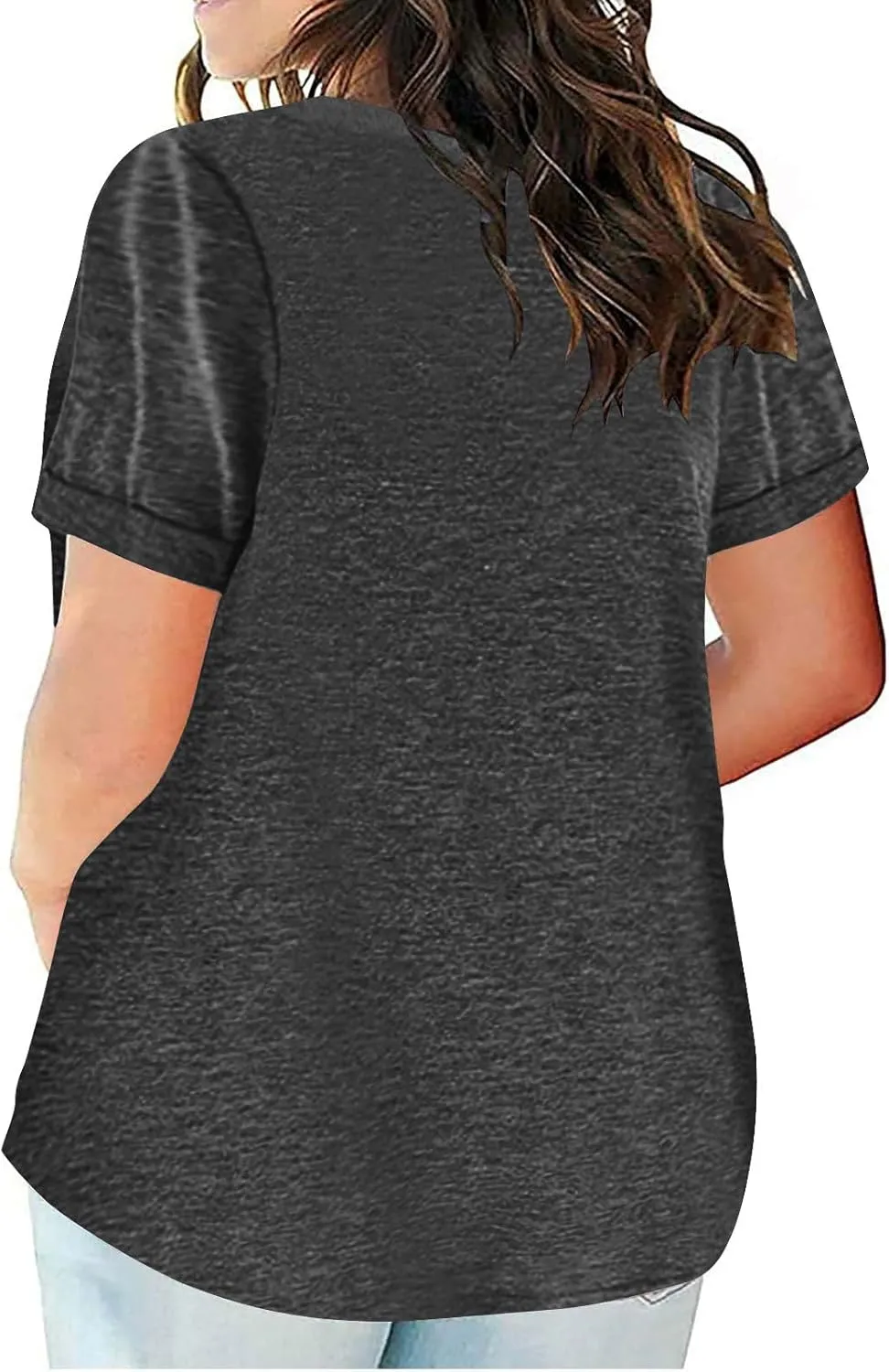 Womens Plus Size Summer Tops Short Sleeve V Neck T Shirts Casual Loose Fit Solid Tshirts Oversized Going Out Tees