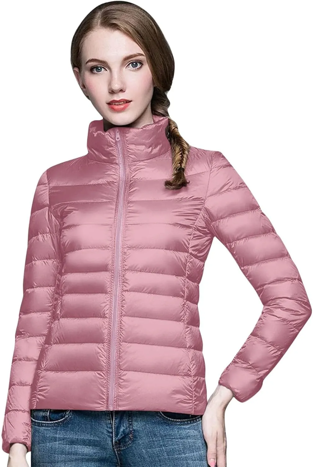 Womens Puffer Jacket Warm Hooded Down Jacket Packable Short Fall Jacket Zip Cardigan Winter Coats with Pockets