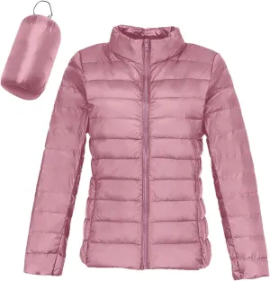 Womens Puffer Jacket Warm Hooded Down Jacket Packable Short Fall Jacket Zip Cardigan Winter Coats with Pockets