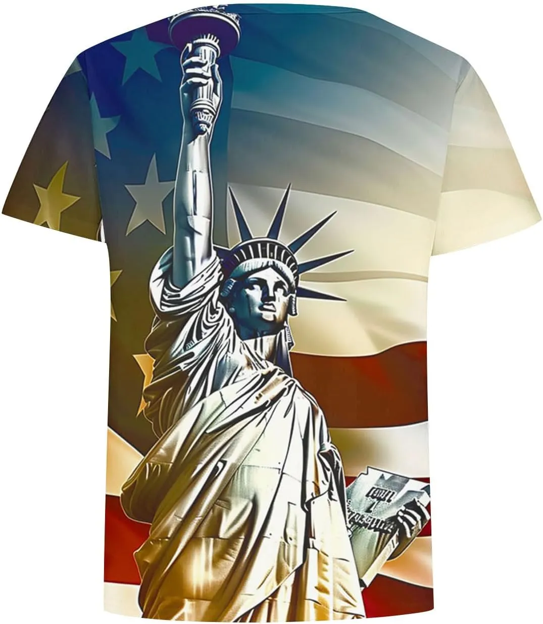 Womens Red White Blue Stars Stripes Shirts USA Pride Flag 4th of July Patriotic Tshirts Plus Size Short Sleeve Tops