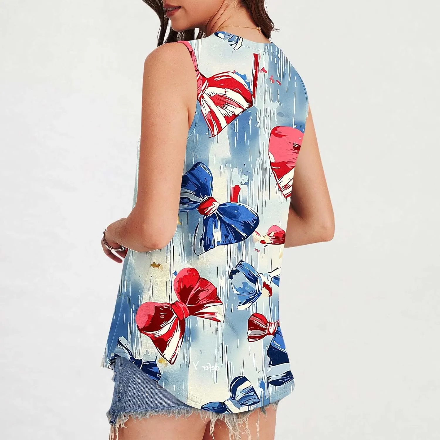 Womens Red White Blue Stars Stripes USA Flag High Neck Tanks Patriotic Tops 4th of July Independence Summer Shirts