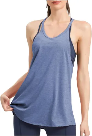 Womens Ribbed Tank Top Sleeveless Yoga Tops Casual Loose Flowy Crew Neck Quick Drying Workout Summer Tank Blouse