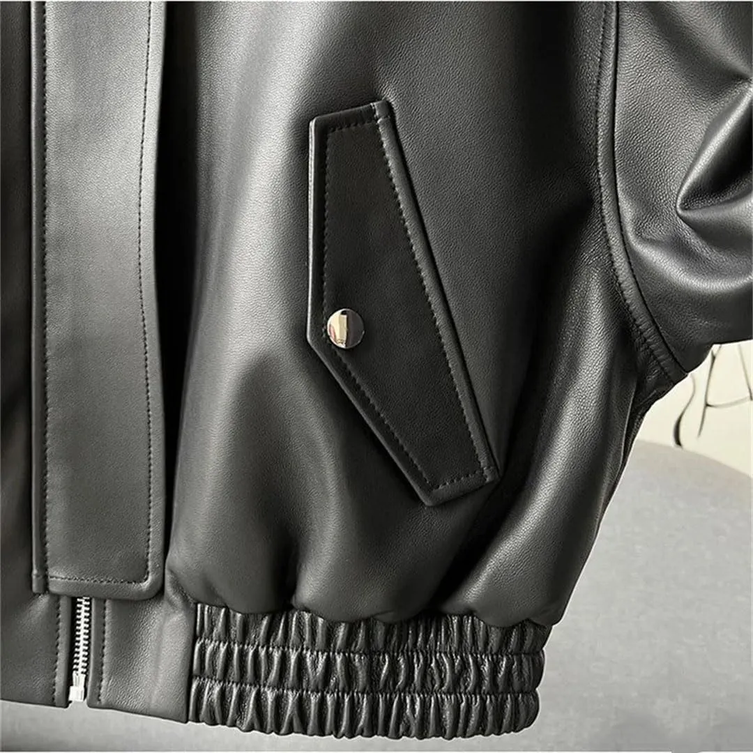 Women's Short Leather Coat Streetwear Loose Tops Motorcycle Jackets