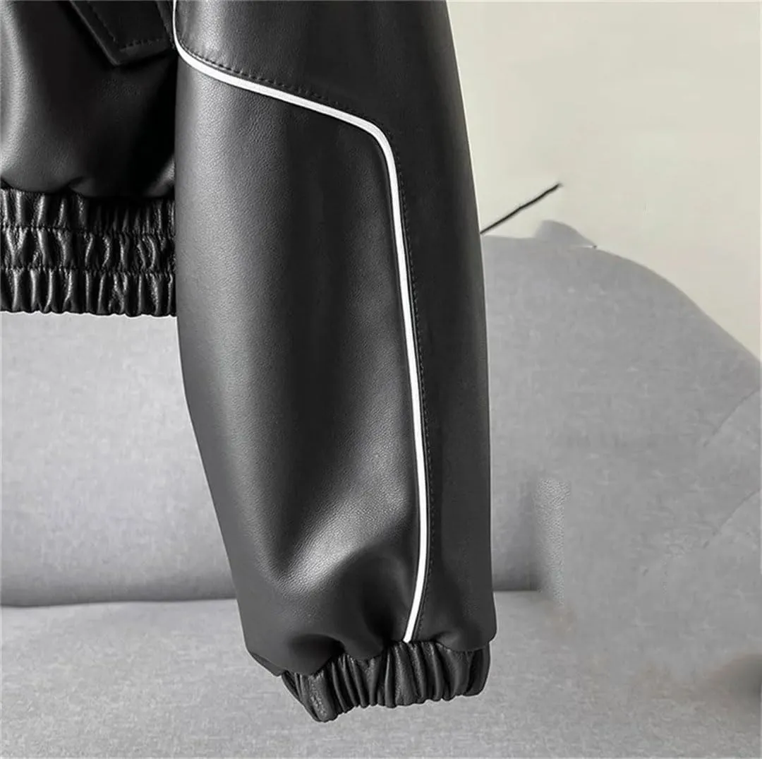 Women's Short Leather Coat Streetwear Loose Tops Motorcycle Jackets
