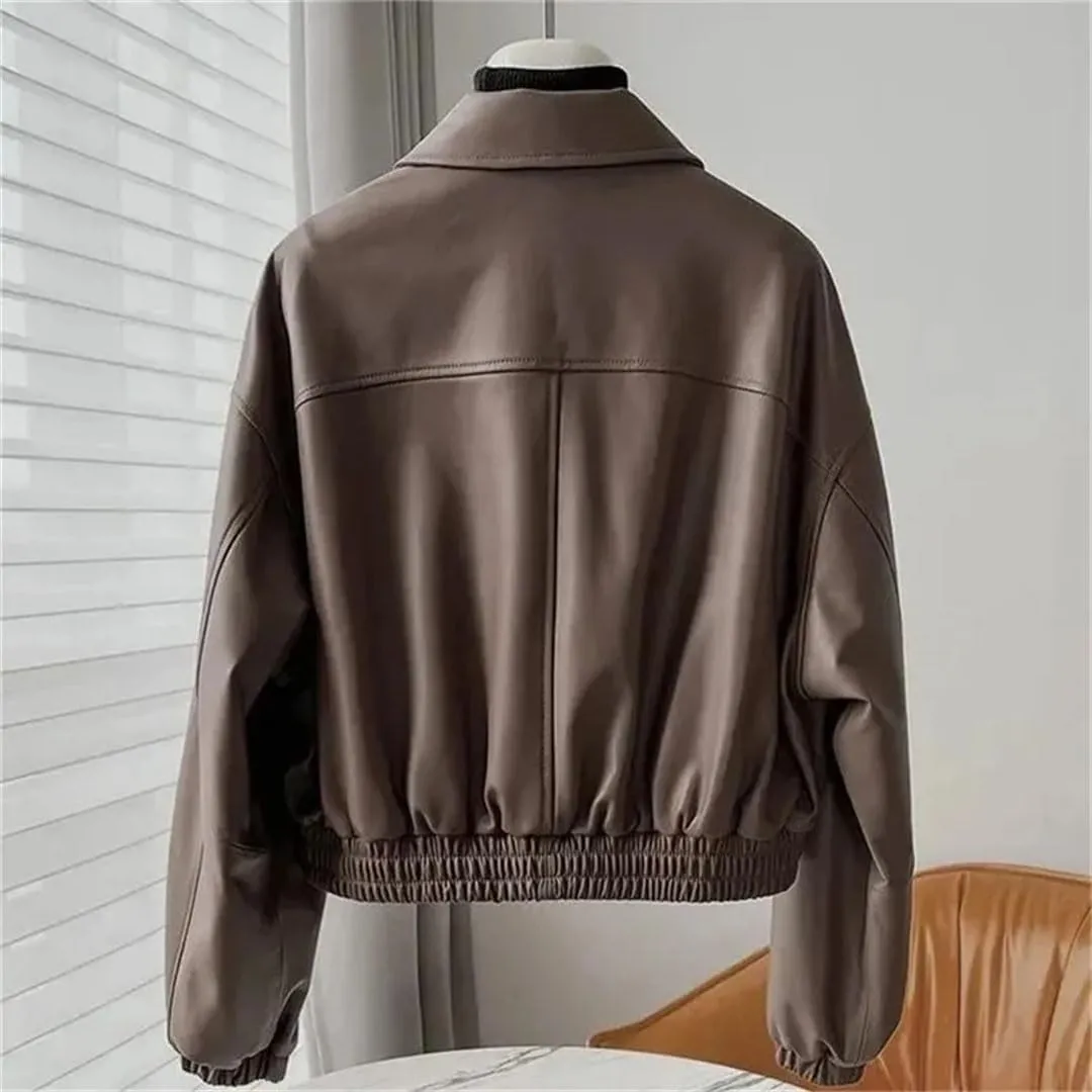 Women's Short Leather Coat Streetwear Loose Tops Motorcycle Jackets