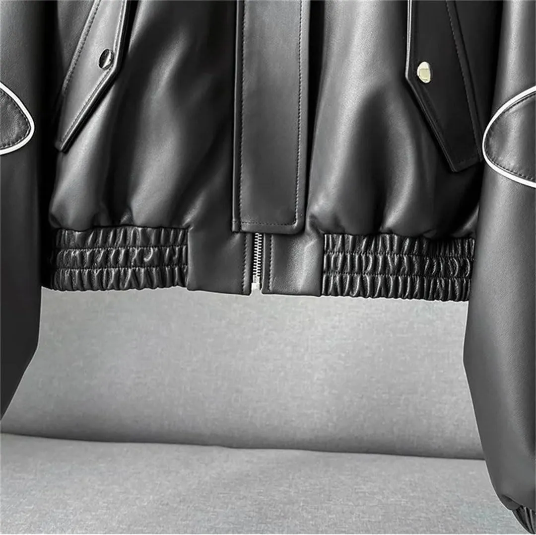 Women's Short Leather Coat Streetwear Loose Tops Motorcycle Jackets