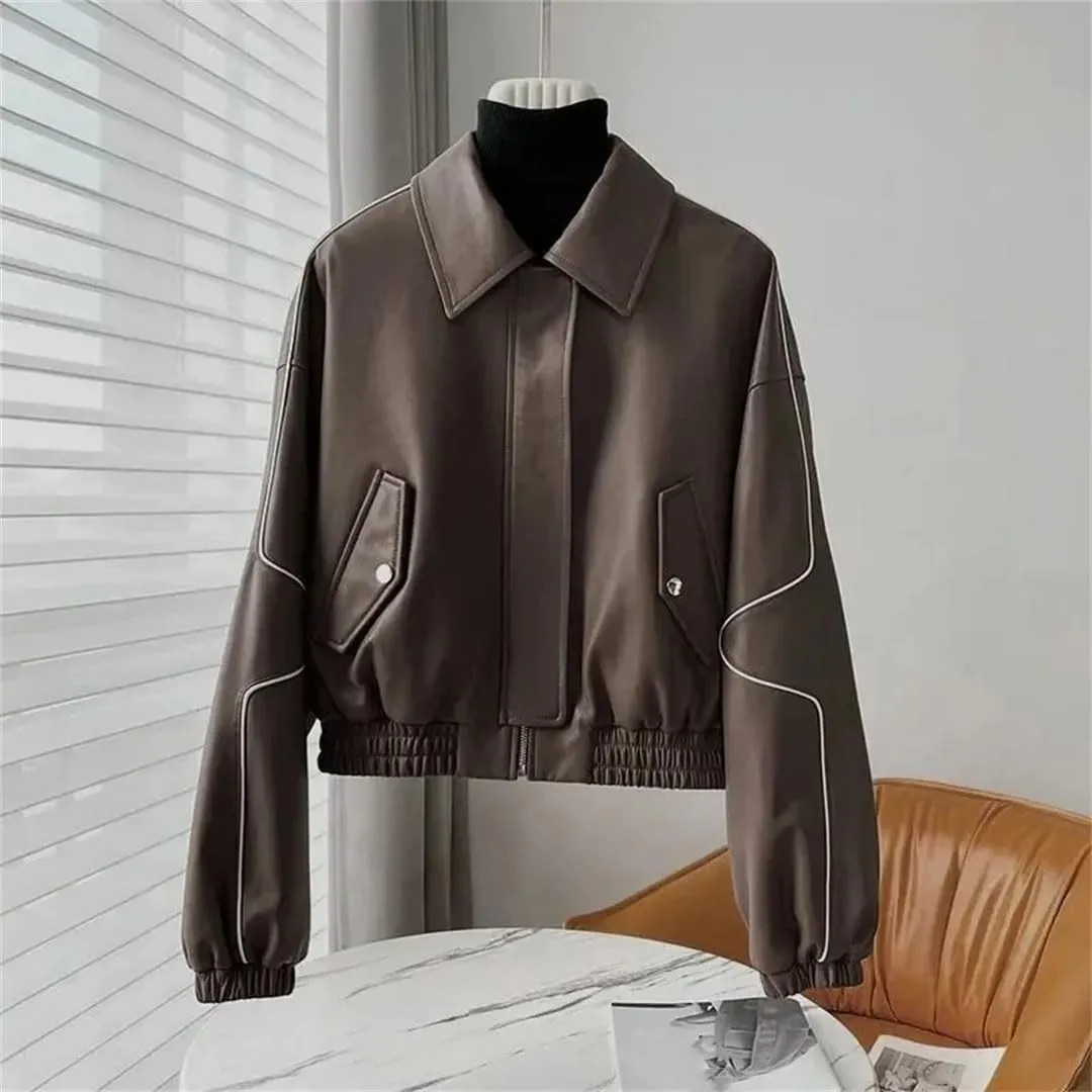 Women's Short Leather Coat Streetwear Loose Tops Motorcycle Jackets