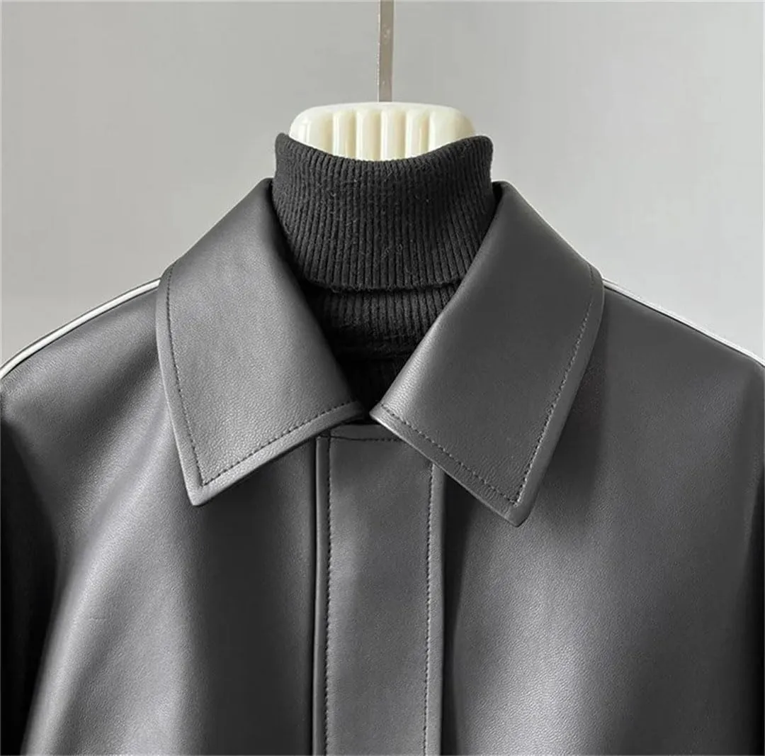 Women's Short Leather Coat Streetwear Loose Tops Motorcycle Jackets