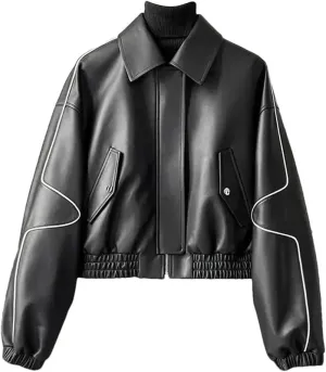 Women's Short Leather Coat Streetwear Loose Tops Motorcycle Jackets