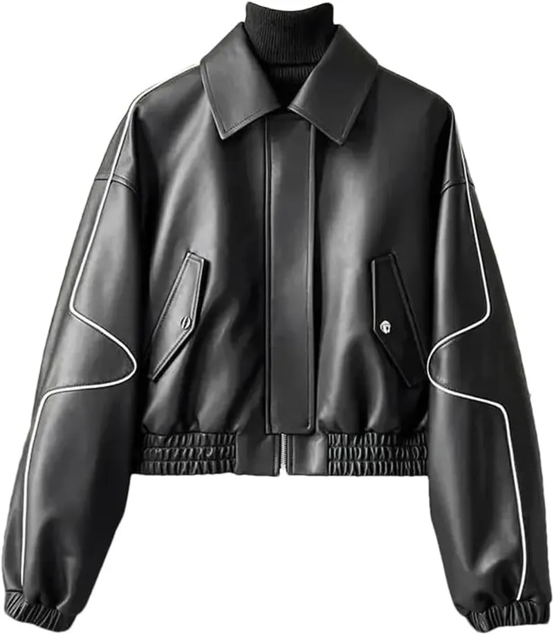 Women's Short Leather Coat Streetwear Loose Tops Motorcycle Jackets