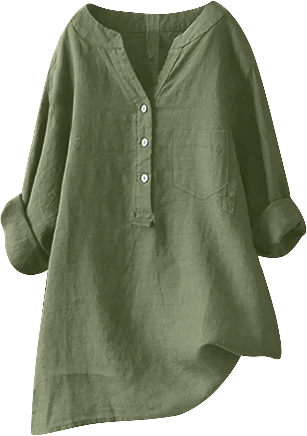 Women's Short Sleeve Linen Shirts Casual V Neck Henley T-Shirts Embroidery Floral Loose Fit Summer Tee Shirts