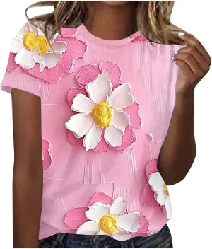 Womens Short Sleeve Summer Tops Plus Size Graphic Print Crewneck Heart T-Shirt Casual Loose Fit Workout Tees Outfits