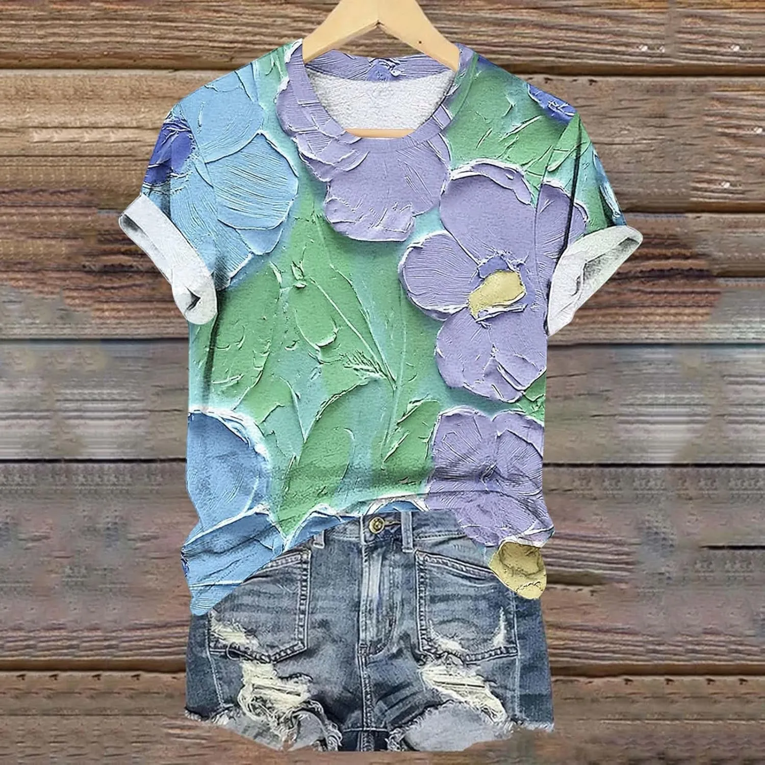 Womens Short Sleeve Summer Tops Plus Size Graphic Print Crewneck Heart T-Shirt Casual Loose Fit Workout Tees Outfits