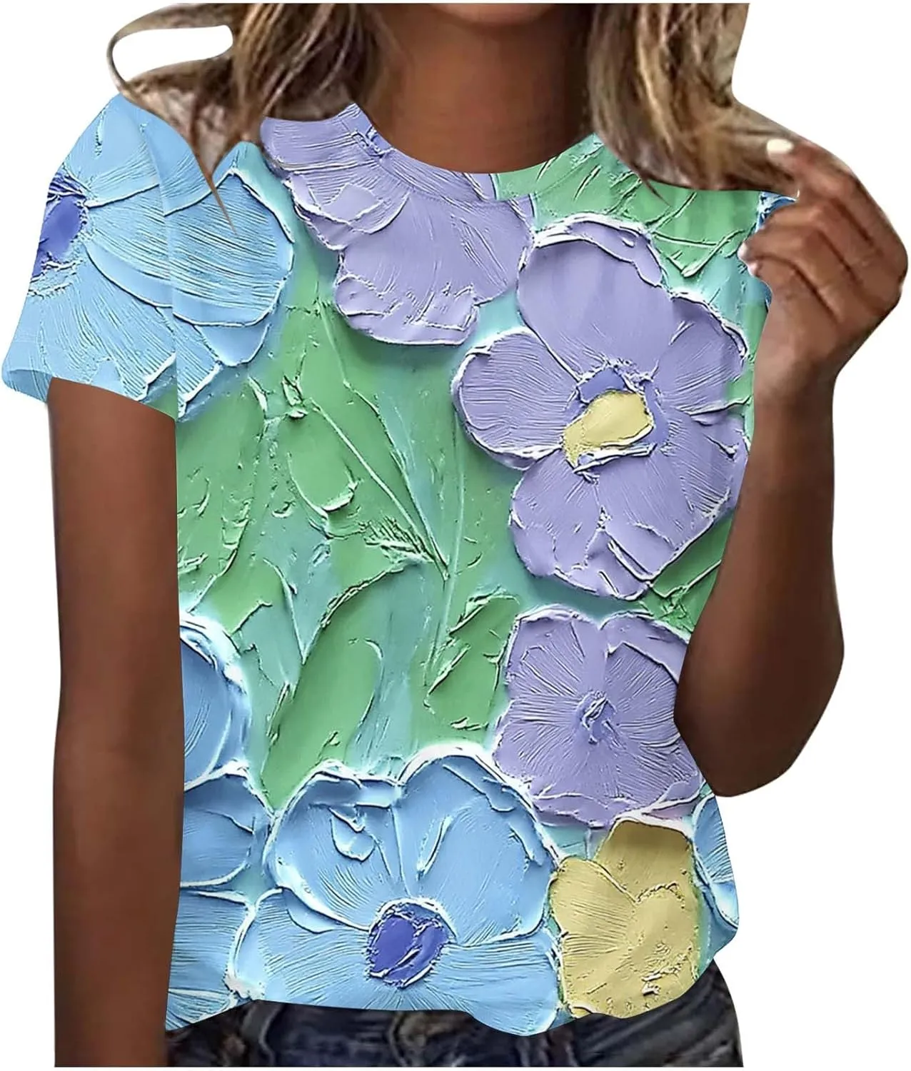 Womens Short Sleeve Summer Tops Plus Size Graphic Print Crewneck Heart T-Shirt Casual Loose Fit Workout Tees Outfits