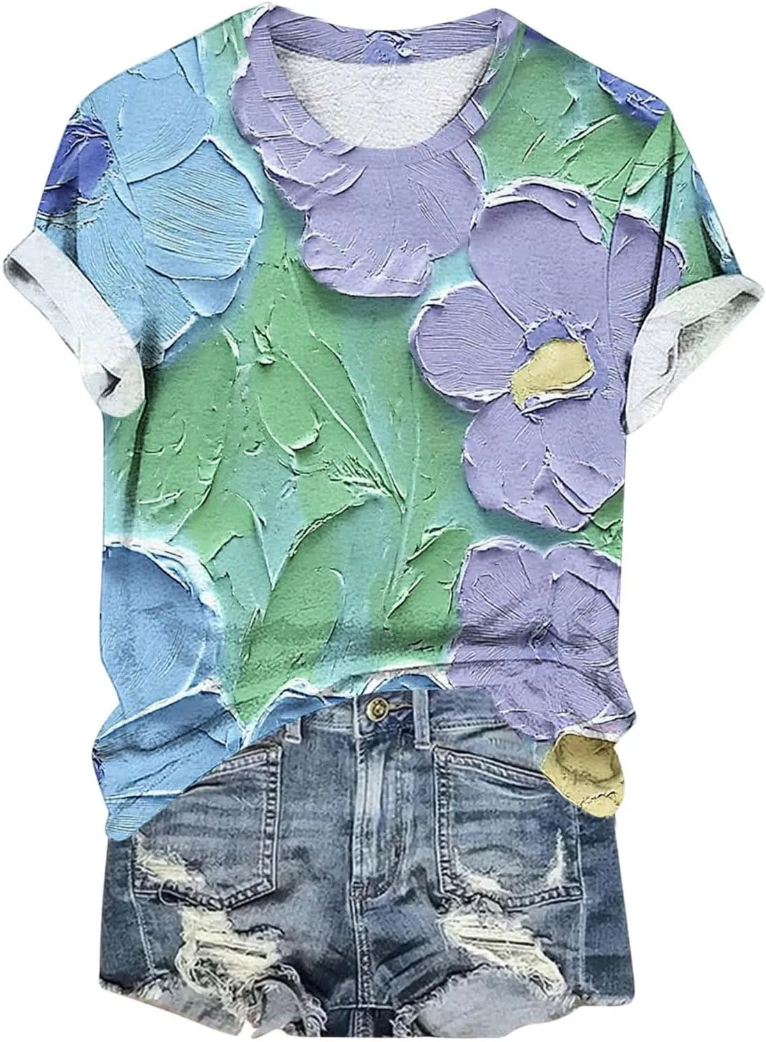 Womens Short Sleeve Summer Tops Plus Size Graphic Print Crewneck Heart T-Shirt Casual Loose Fit Workout Tees Outfits