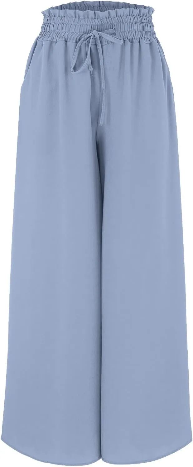 Women's Solid Flowy High Waist Yoga Trousers 2023 Elegant Soft Comfy Lightweight Plus Size Baggy Pants