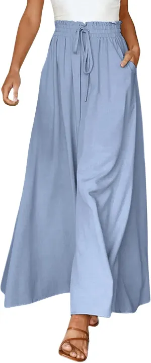 Women's Solid Flowy High Waist Yoga Trousers 2023 Elegant Soft Comfy Lightweight Plus Size Baggy Pants