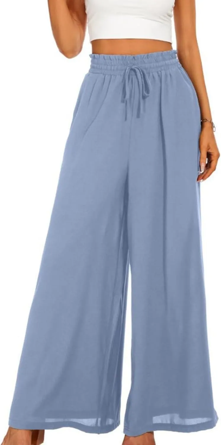 Women's Solid Flowy High Waist Yoga Trousers 2023 Elegant Soft Comfy Lightweight Plus Size Baggy Pants