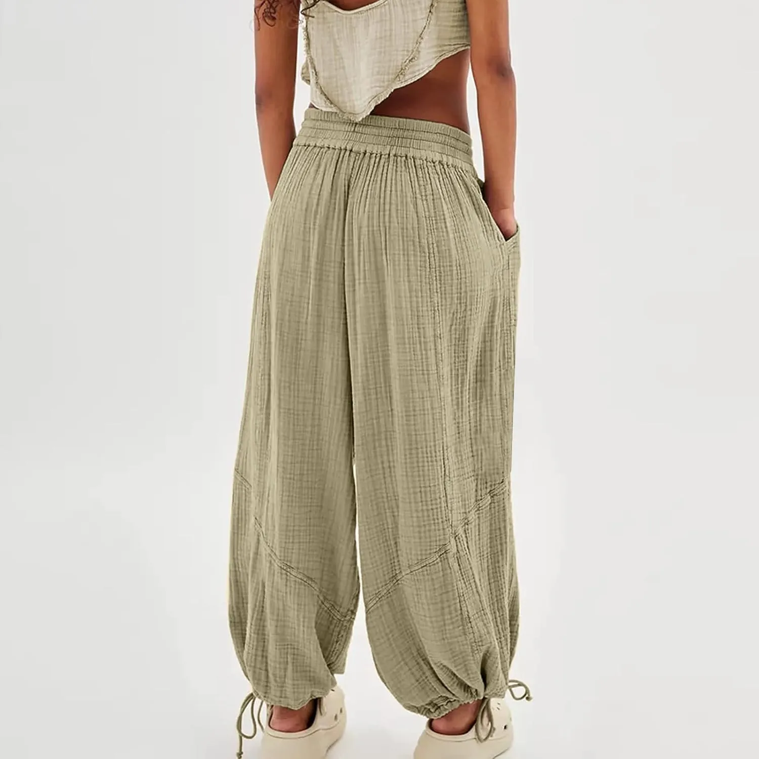Women's Summer Lightweight Elastic High Waist Athletic Yoga Pants Business Casual Stylish Flowy Comfy Straight Leg Trousers