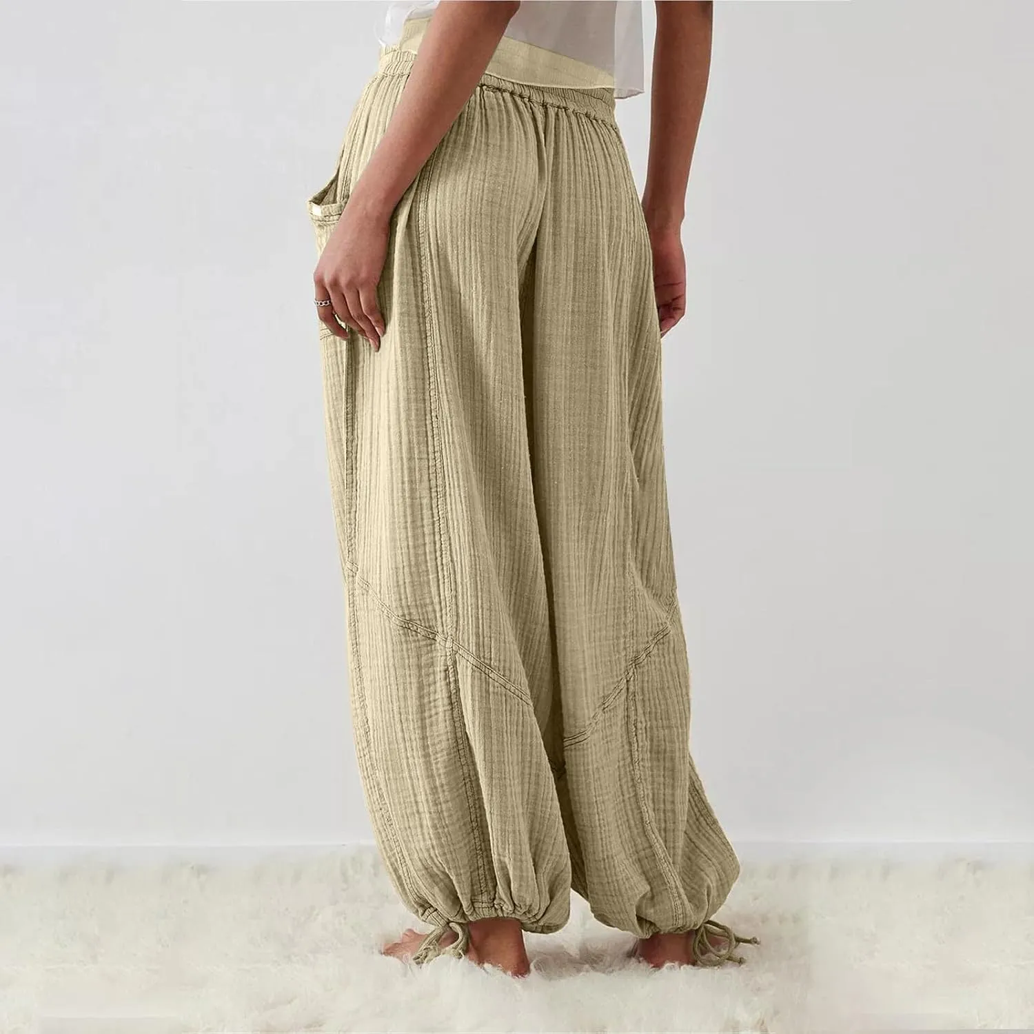 Women's Summer Lightweight Elastic High Waist Athletic Yoga Pants Business Casual Stylish Flowy Comfy Straight Leg Trousers