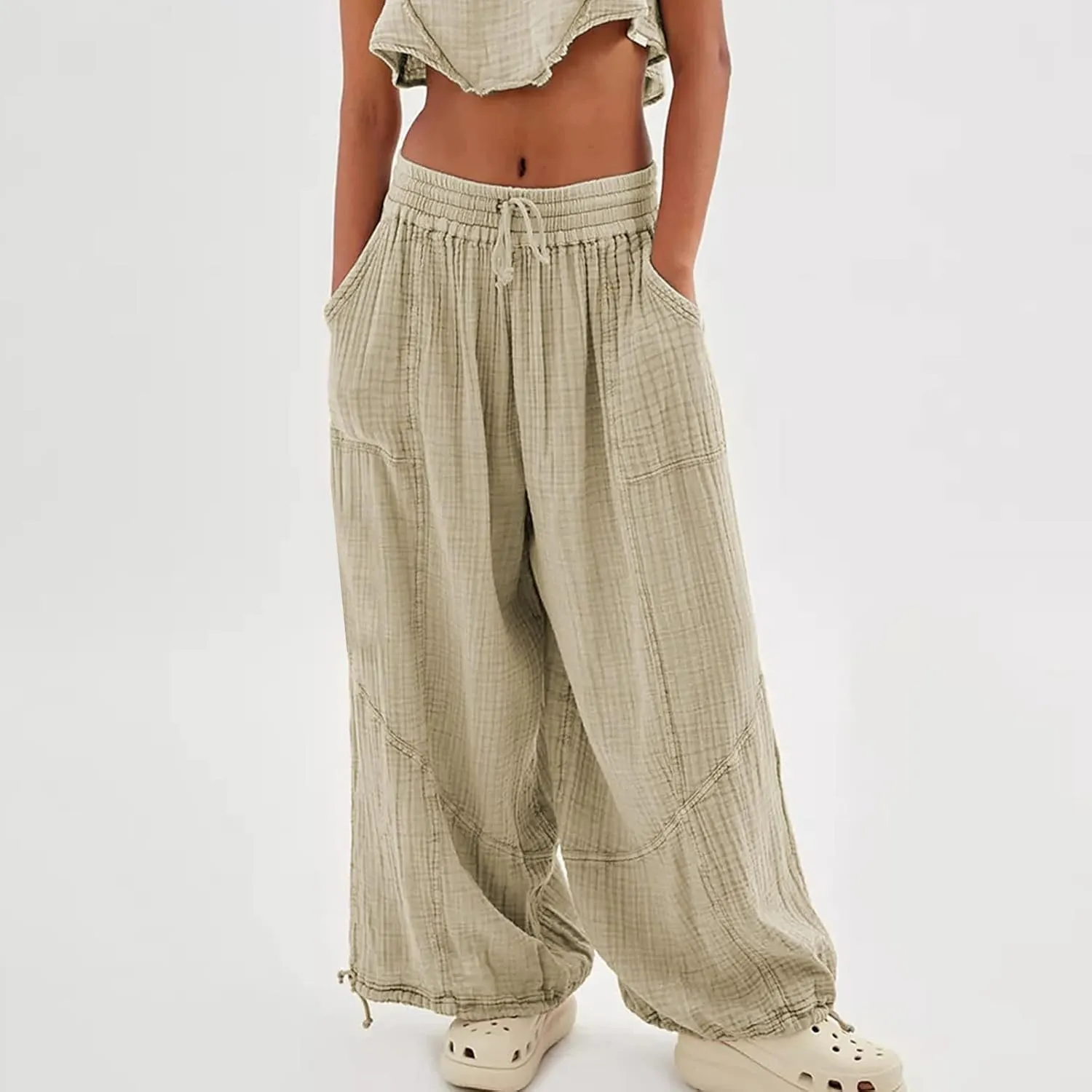 Women's Summer Lightweight Elastic High Waist Athletic Yoga Pants Business Casual Stylish Flowy Comfy Straight Leg Trousers