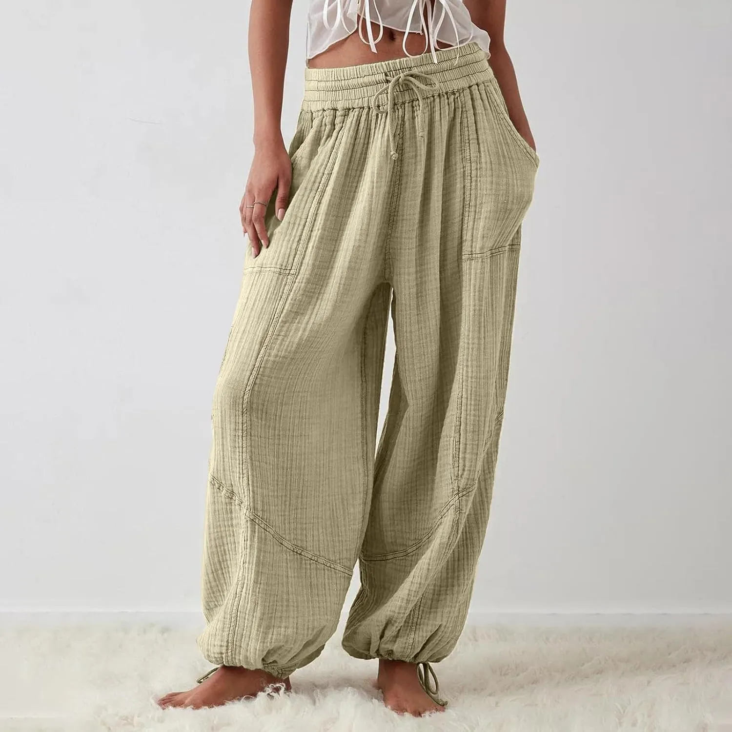 Women's Summer Lightweight Elastic High Waist Athletic Yoga Pants Business Casual Stylish Flowy Comfy Straight Leg Trousers