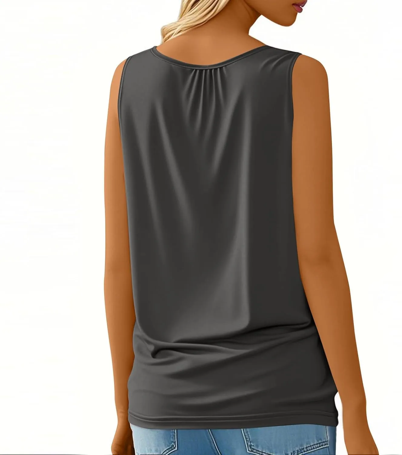 Women's Summer Tank Tops Loose Fit Pleated Scoop Neck Shirts Casual Sleeveless Tops for Beach Vacation