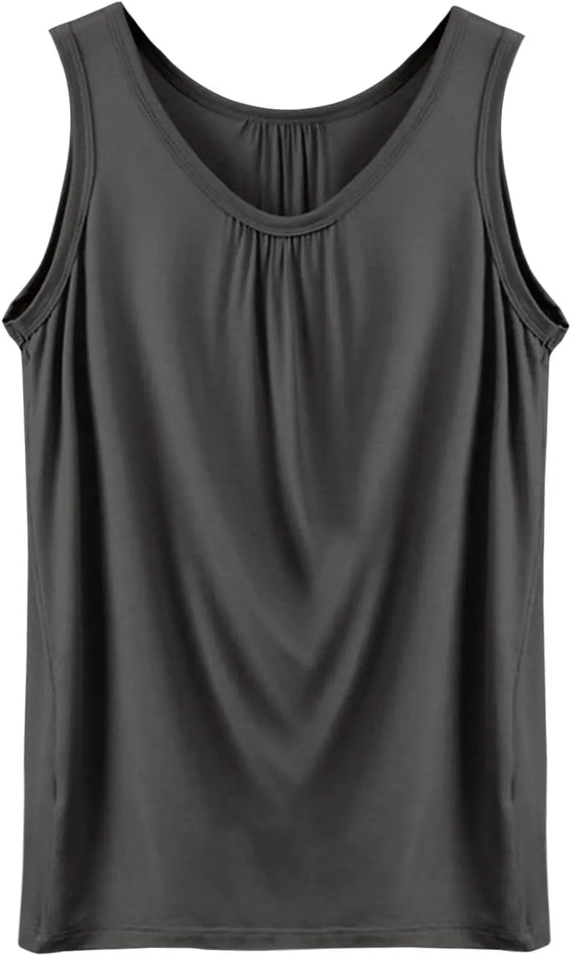 Women's Summer Tank Tops Loose Fit Pleated Scoop Neck Shirts Casual Sleeveless Tops for Beach Vacation