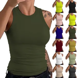 Womens Summer Tank Tops Sleeveless Racerback High Neck Casual Basic Top Slim Fit Summer Quick Dry Gym Workout Tshirts