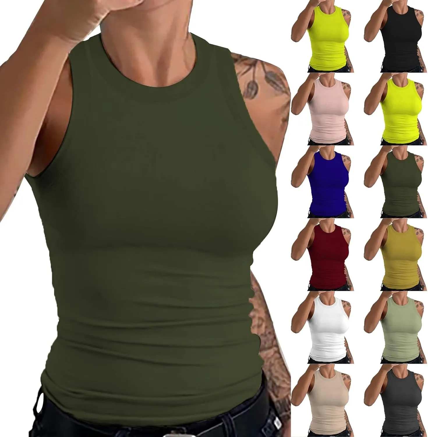 Womens Summer Tank Tops Sleeveless Racerback High Neck Casual Basic Top Slim Fit Summer Quick Dry Gym Workout Tshirts