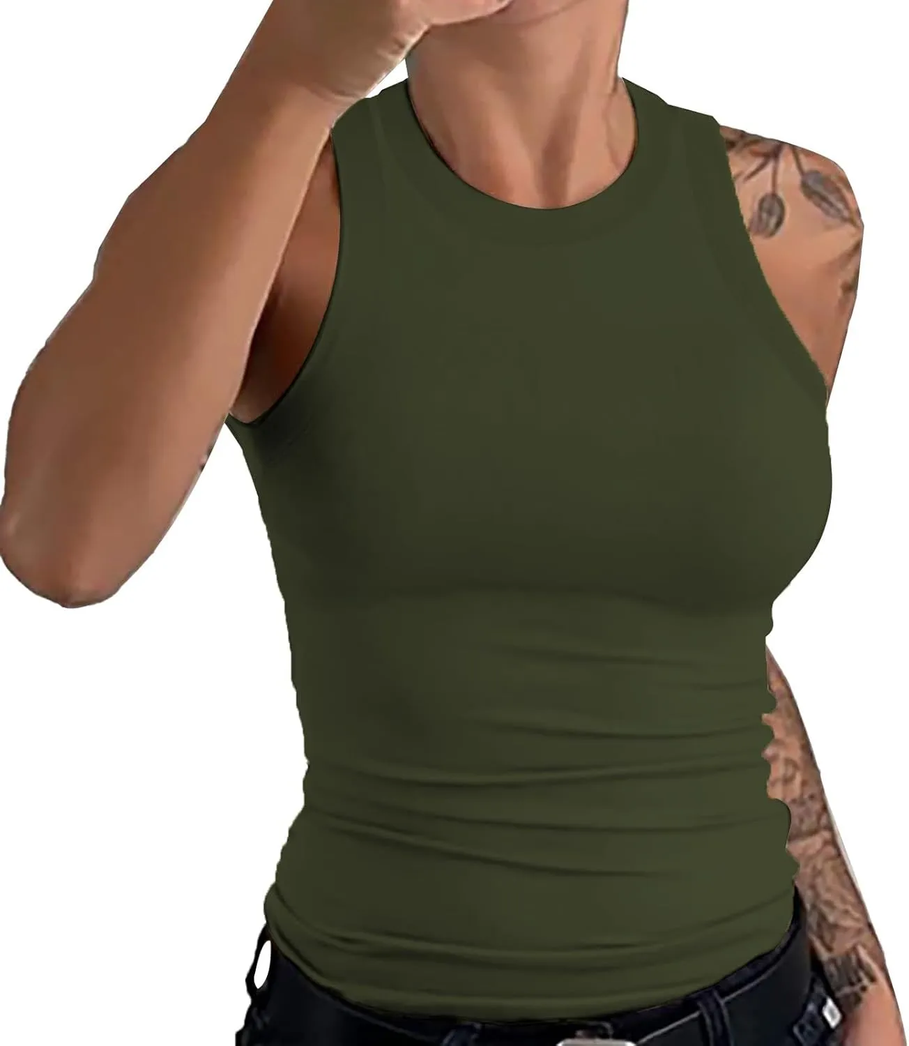 Womens Summer Tank Tops Sleeveless Racerback High Neck Casual Basic Top Slim Fit Summer Quick Dry Gym Workout Tshirts