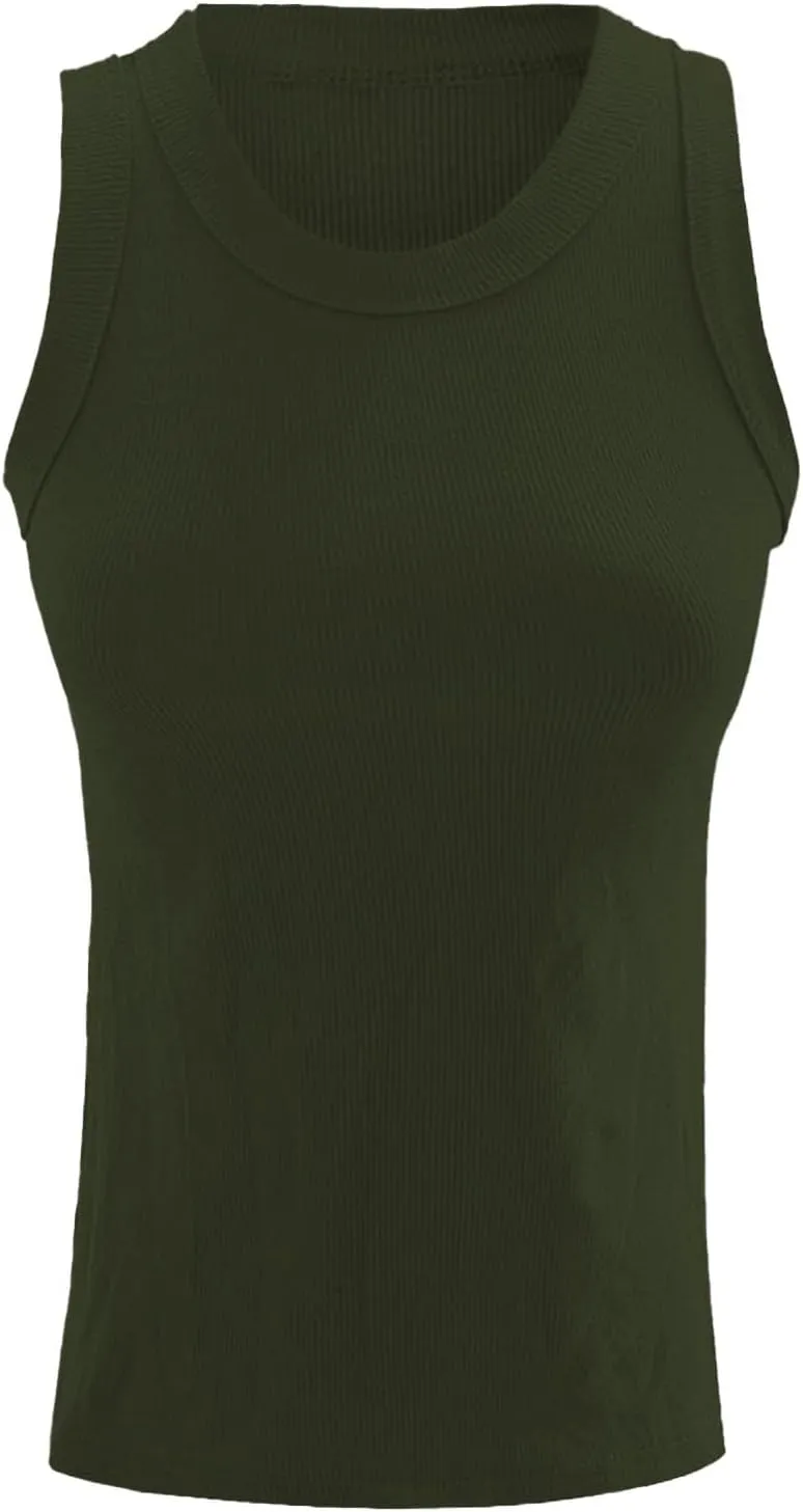 Womens Summer Tank Tops Sleeveless Racerback High Neck Casual Basic Top Slim Fit Summer Quick Dry Gym Workout Tshirts