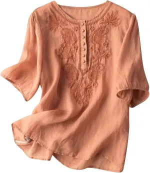 Womens Summer Tops Workout Tops for Women Plus Size Oversized Crew Neck Linen Tops Short Sleeve Cotton Blend Tee Shirts