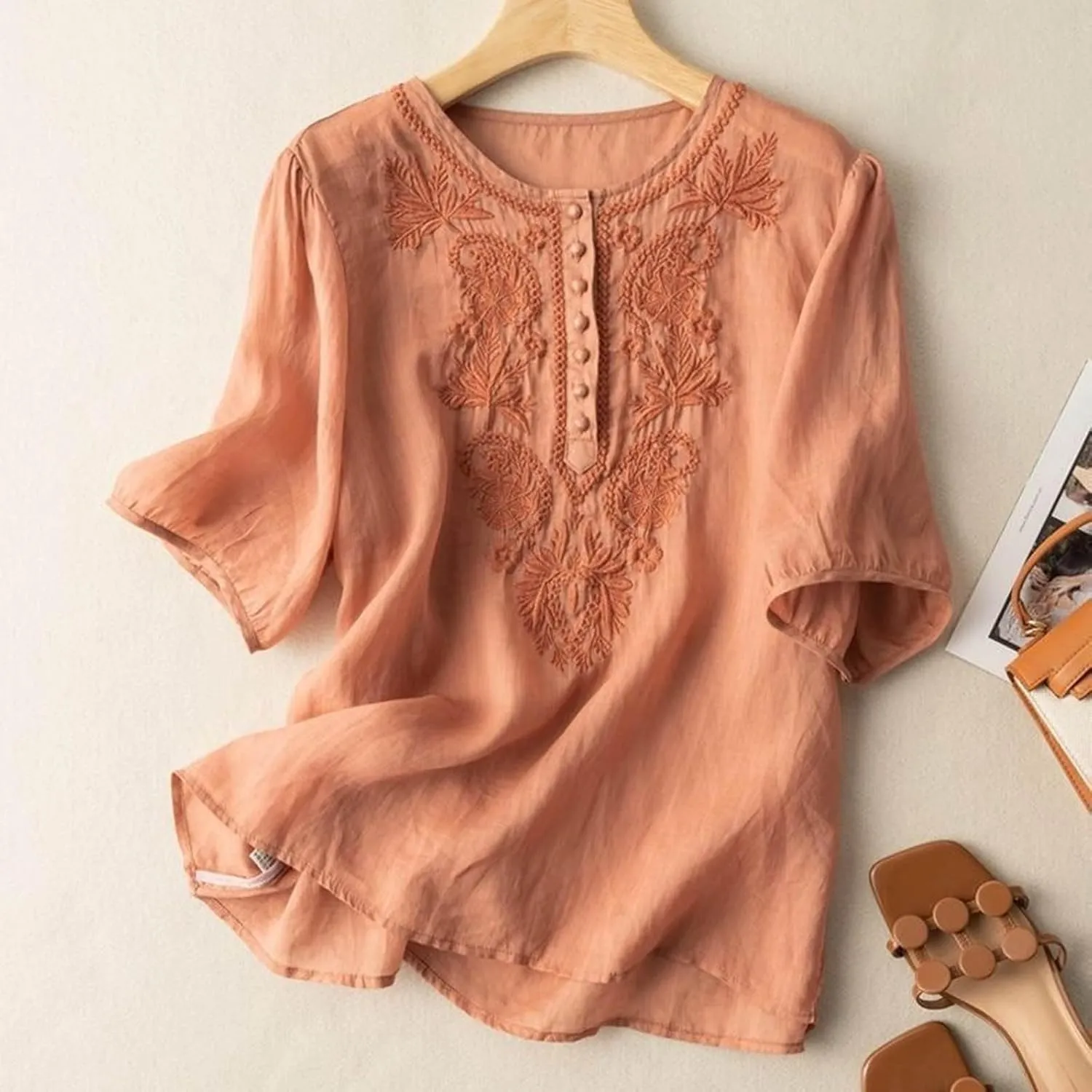 Womens Summer Tops Workout Tops for Women Plus Size Oversized Crew Neck Linen Tops Short Sleeve Cotton Blend Tee Shirts